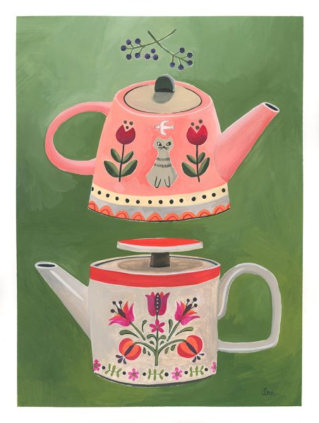 gouache illustration tea pots